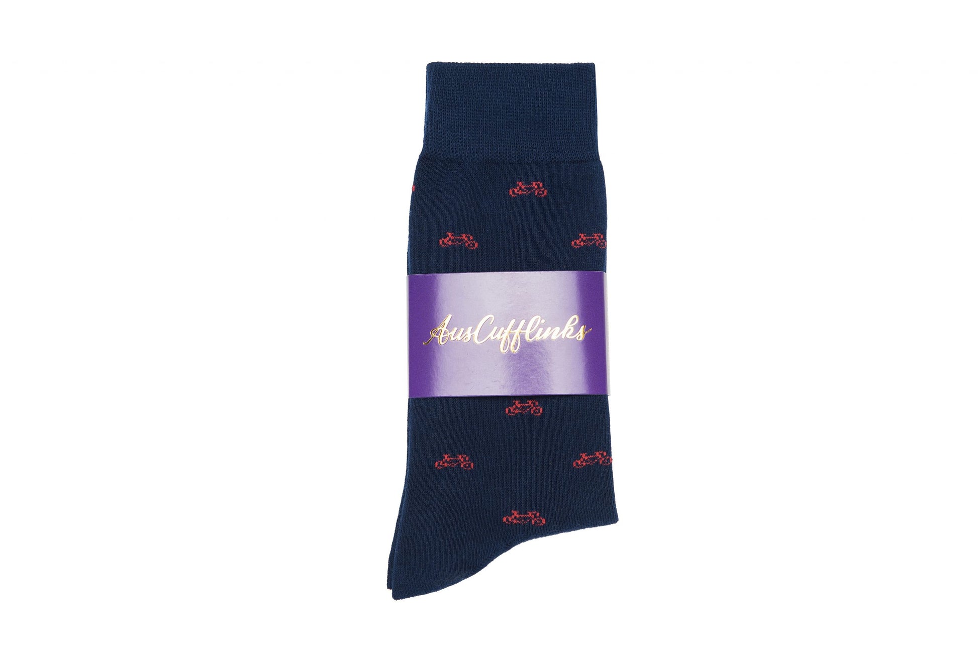 A Cyclist Bike Sock with a red and blue design is available.