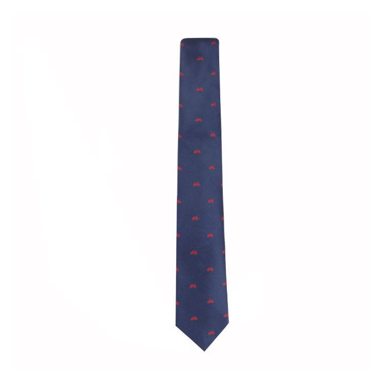 A blue tie with red stars and Cycling-themed pattern on it.
Product Name: Cyclist Theme Tie