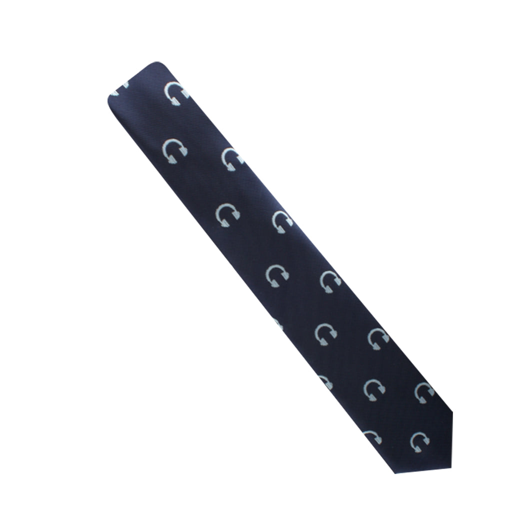 Contemporary elegance meets the DJ Themed Tie with this navy necktie.