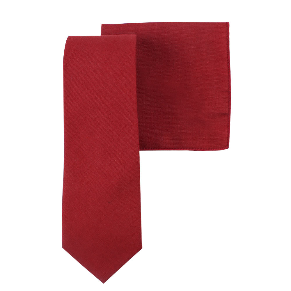 Red Cotton Skinny Tie & Pocket Square Set