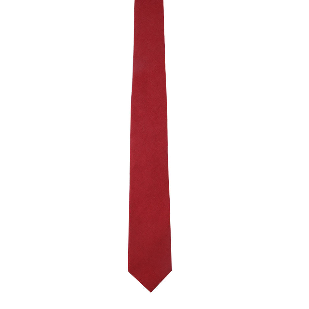 Red Cotton Skinny Tie & Pocket Square Set