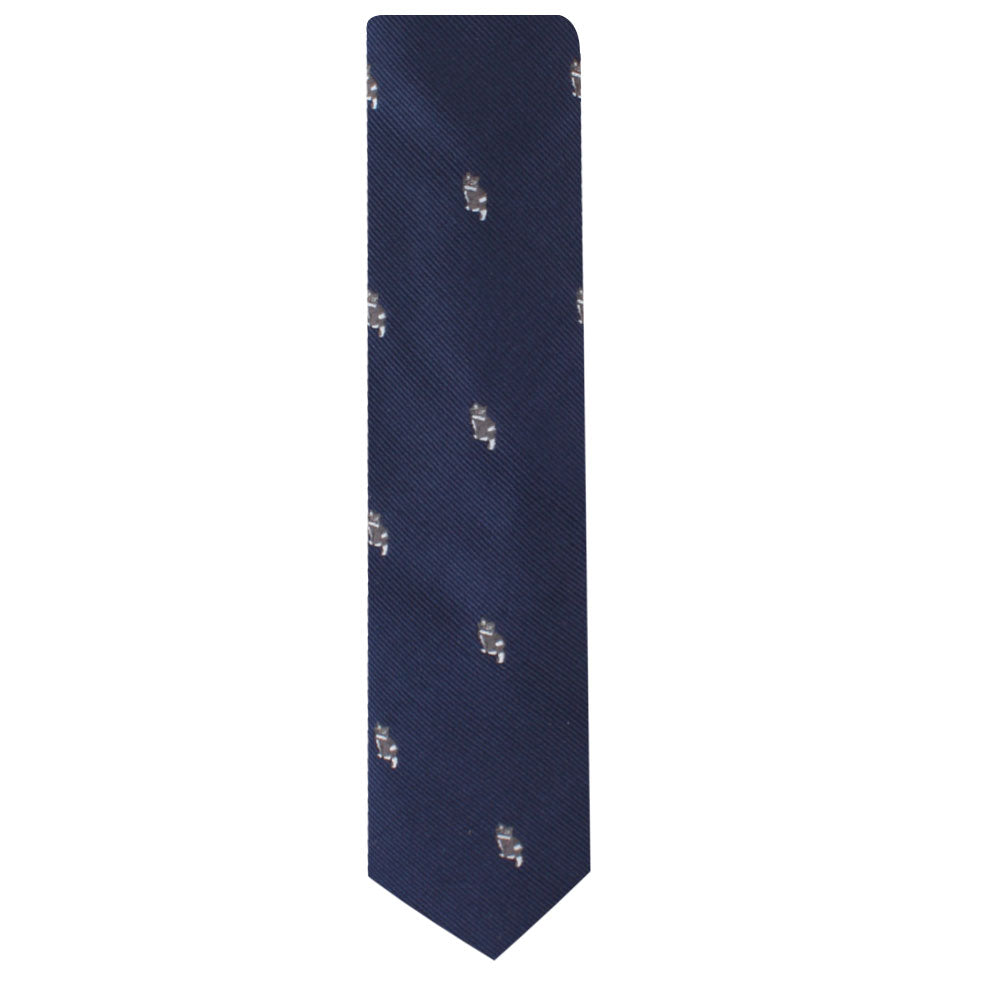 A Feline Print TIe with small white cat patterns embroidered motifs evenly spaced throughout, perfect for cat lovers seeking charm and sophistication.