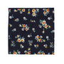 The Navy Yellow Floral Pocket Square features a floral design with yellow, white, and red flowers on a dark background, ideal for adding sophistication to weddings or formal occasions.