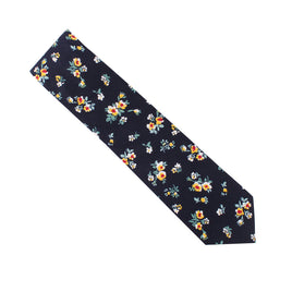 Floral Navy Yellow Skinny Cotton Tie