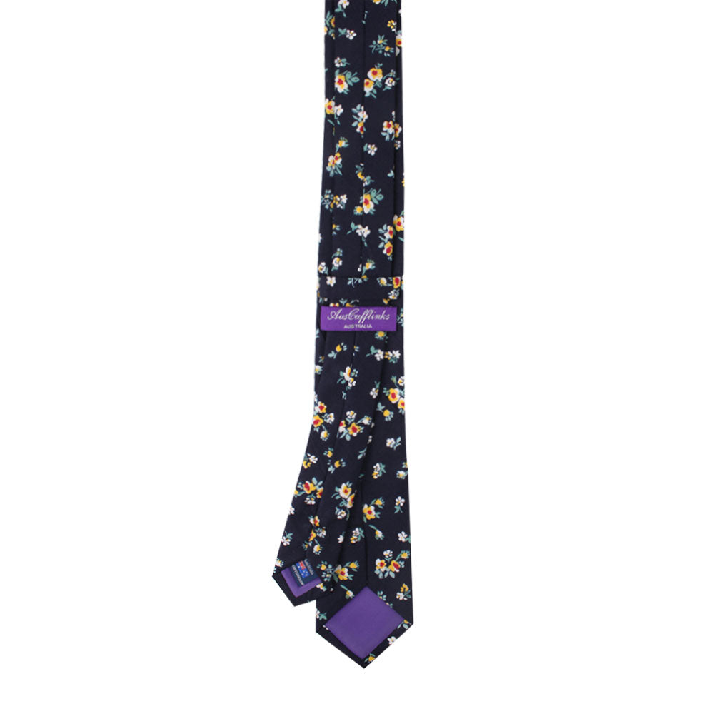 Floral Navy Yellow Skinny Cotton Tie