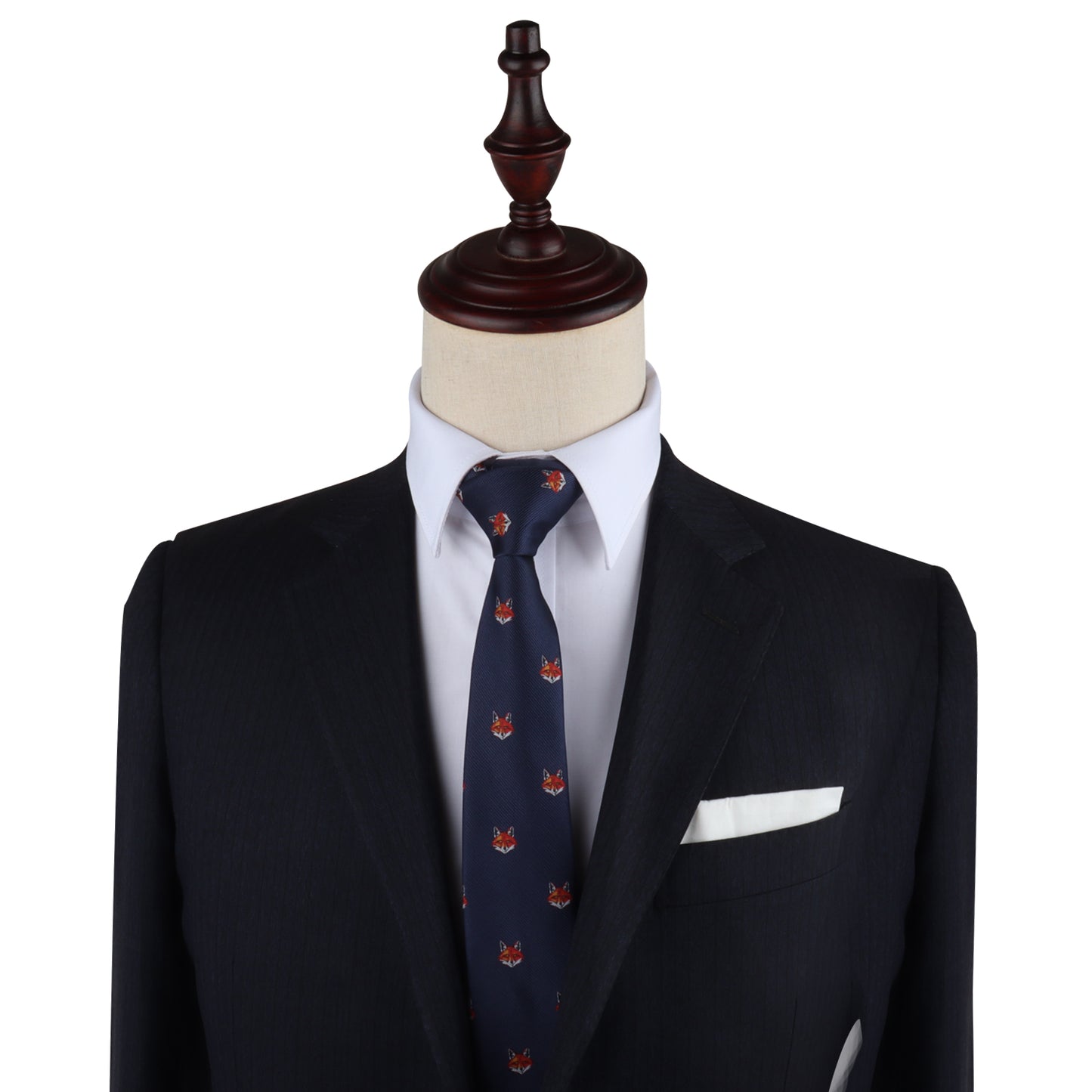 A sleek mannequin displaying a Fox Skinny Tie.