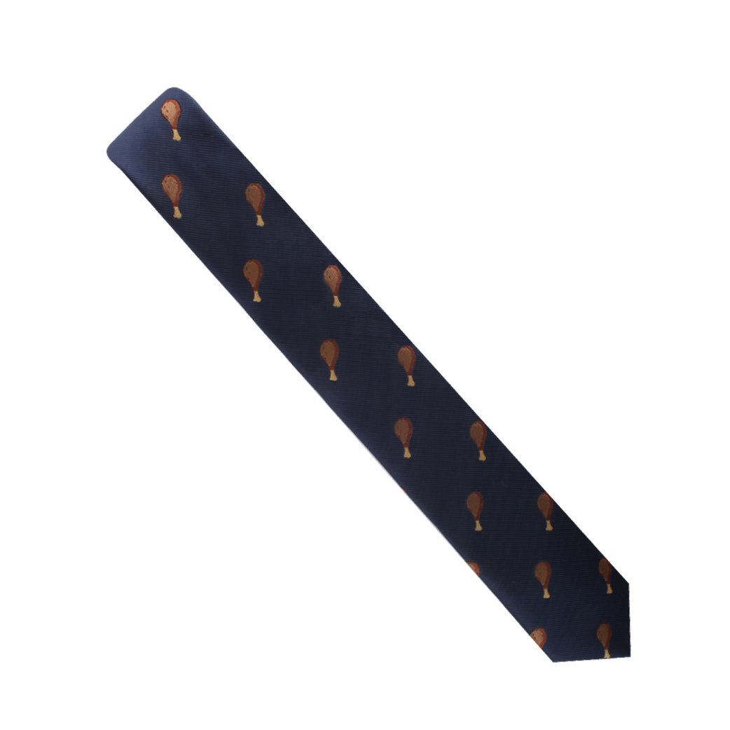 A Fried Chicken Necktie with modern orange and brown birds on it.