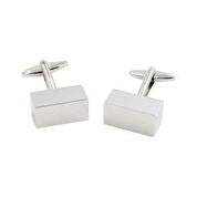 The Rectangle Prism Cufflinks, featuring a polished silver finish and T-bar fastening, exude timeless sophistication on a white background.