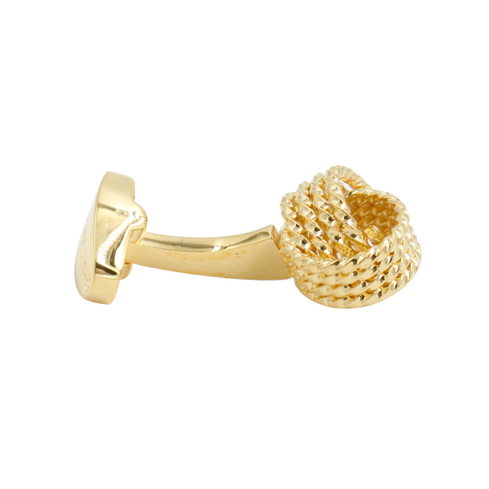 Gold Knot Premium Cufflinks feature a textured design on a white background, ideal for discerning gentlemen who seek luxury cufflinks.