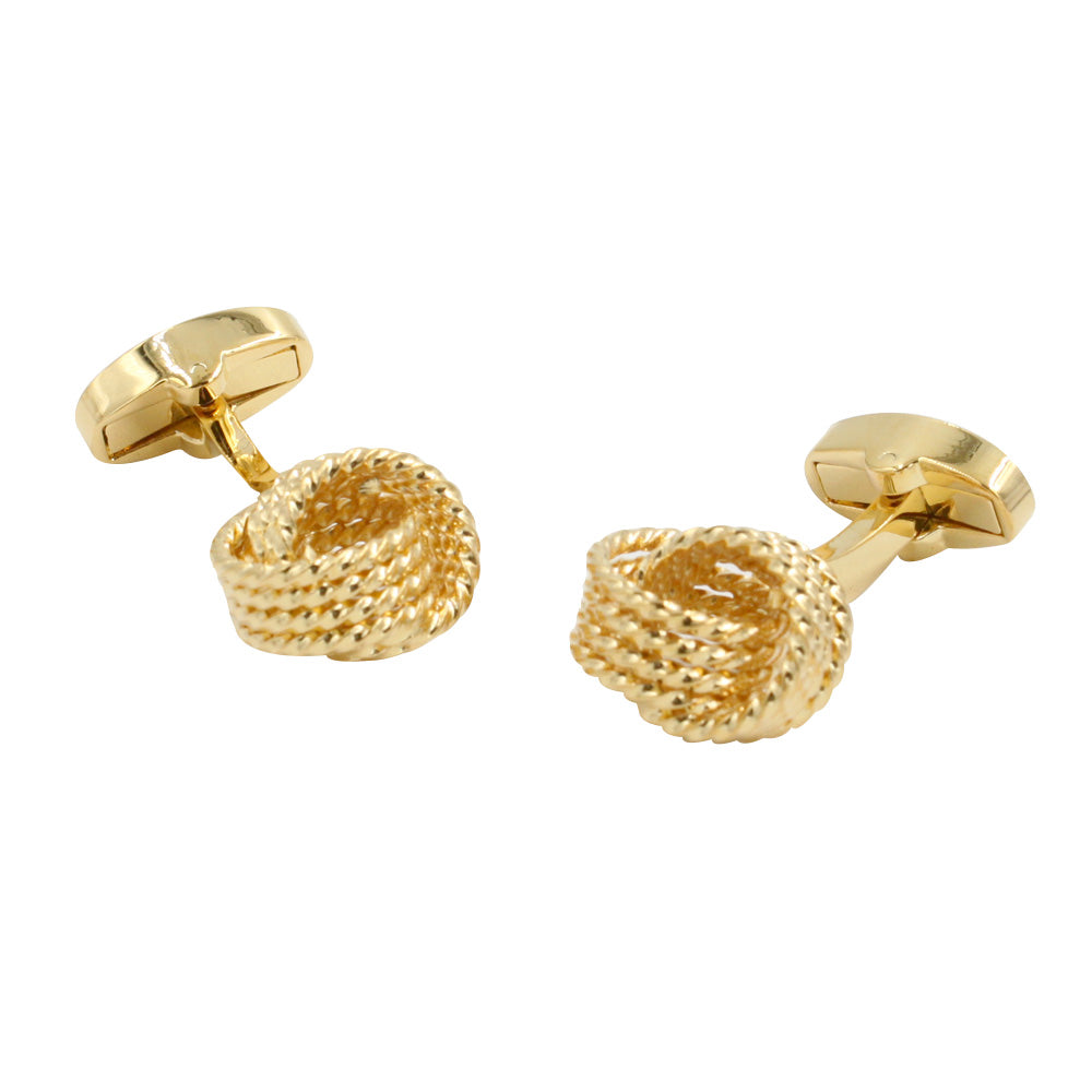 Exquisitely crafted, the Gold Knot Premium Cufflinks feature a textured, woven design on a reflective white background, perfect for the discerning gentleman.