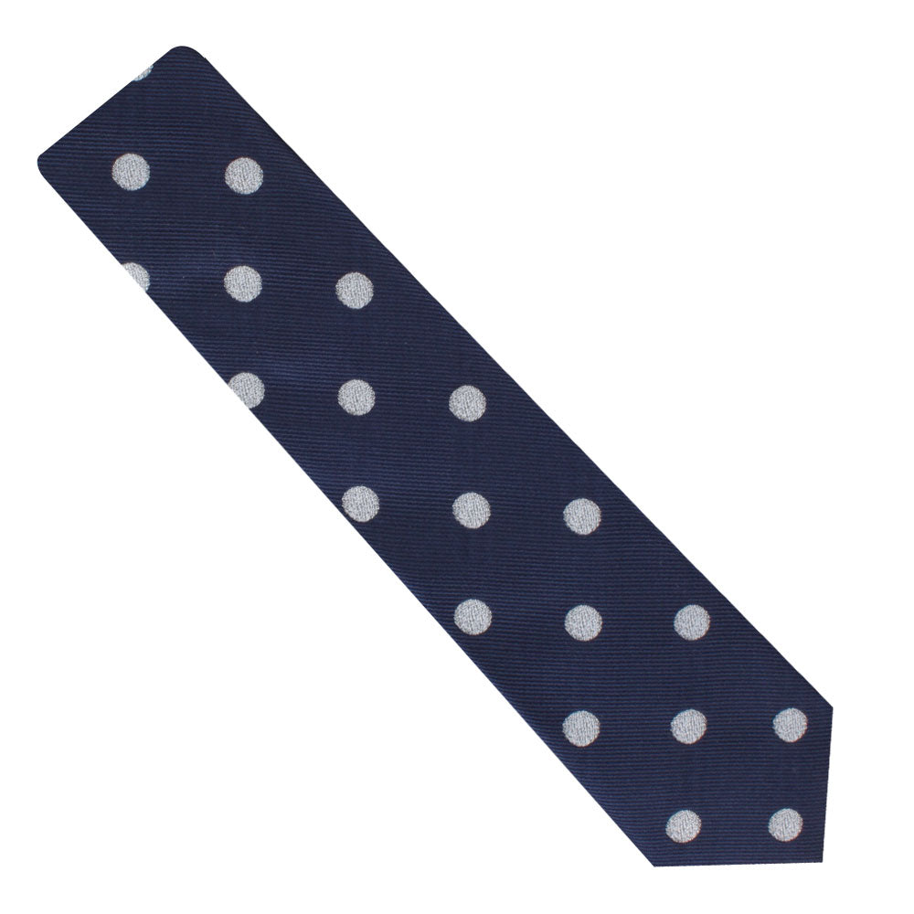 A Golf Tie in navy blue, adorned with white polka dots, perfect for enthusiasts of classic style.