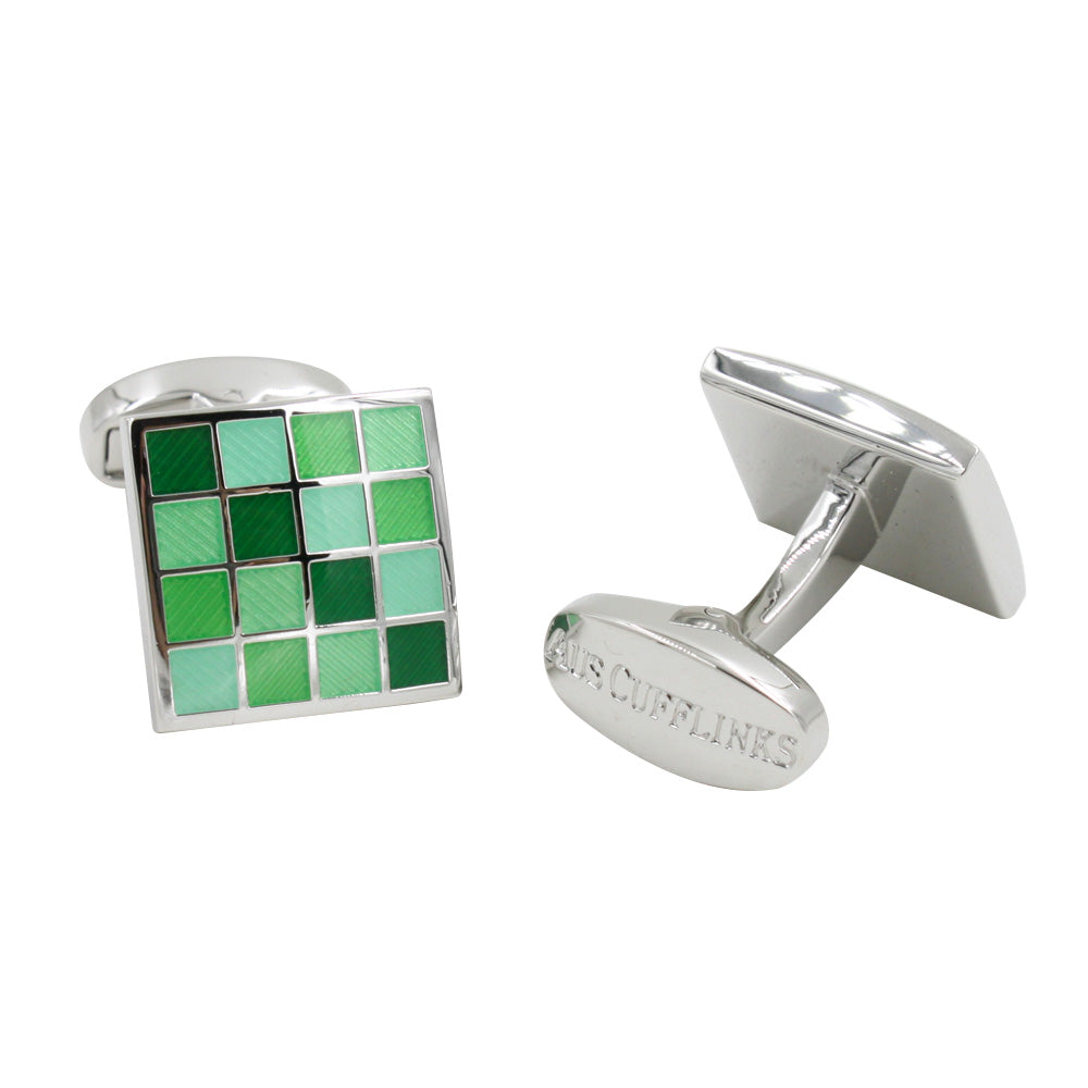 A pair of Coral Green Cufflinks with polished finish green squares for a touch of tropical elegance.