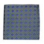 The Grey Blue Flower Pocket Square is a sophisticated accessory featuring gray fabric with small blue and white floral designs arranged in an elegant grid pattern.