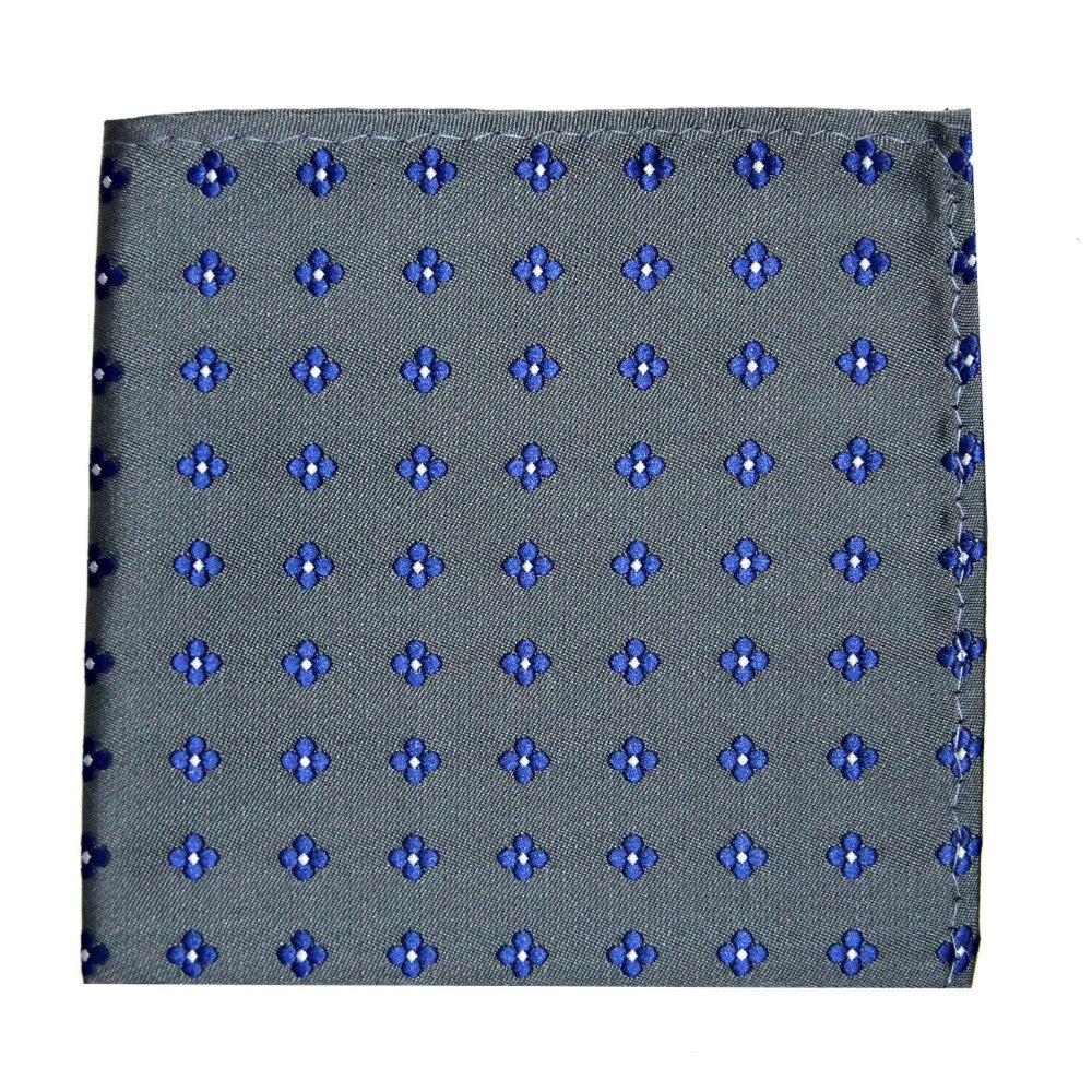 Grey Blue Flower Pocket Square