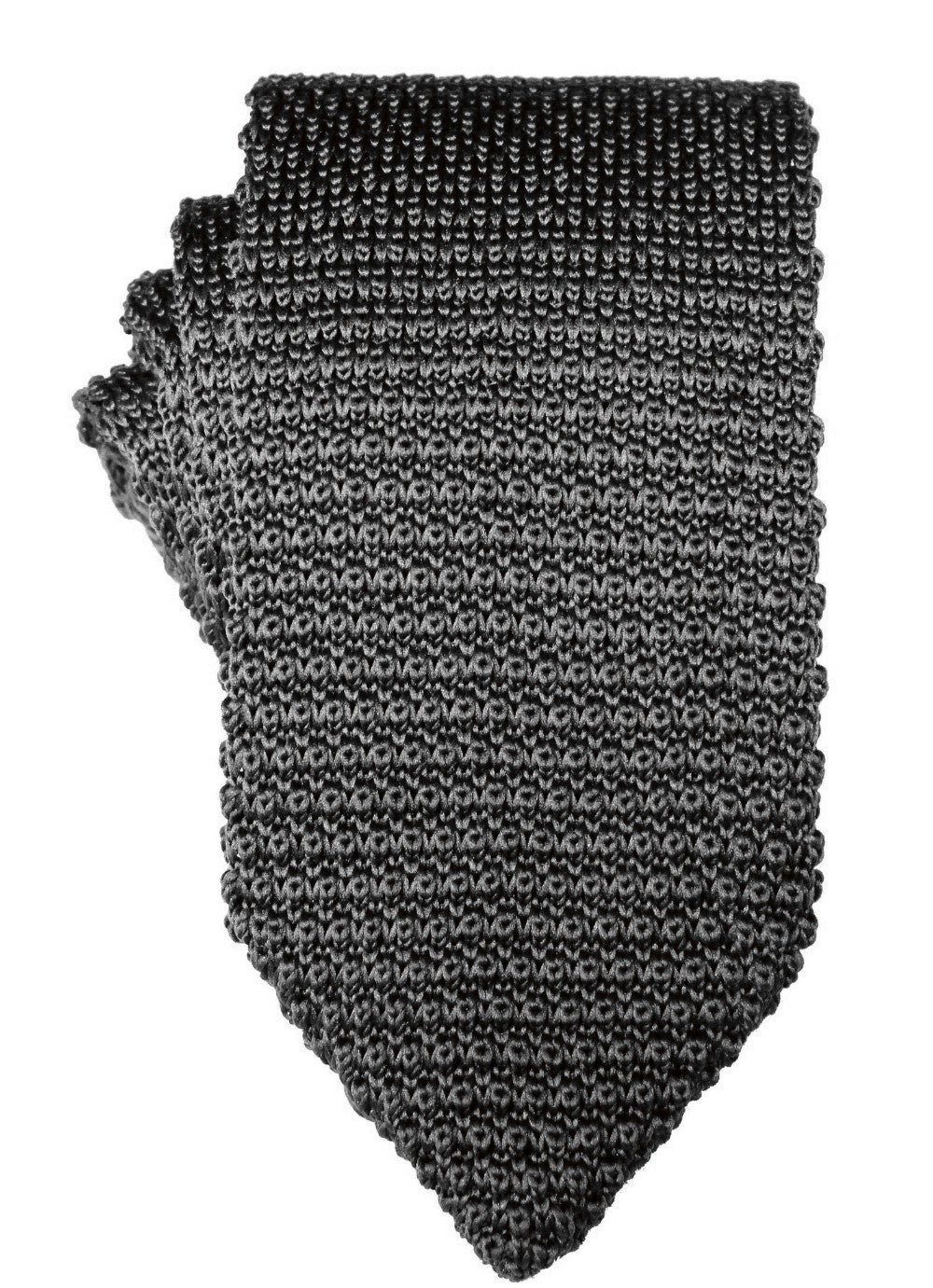 The Classic Grey Knit Tie, with its versatile texture and refined pattern, is elegantly folded against a white background.