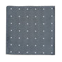 The Grey White Polka Dot Pocket Square, featuring white dots elegantly arranged in a grid on dark gray fabric, is a sophisticated touch to any formal men's fashion accessory collection.