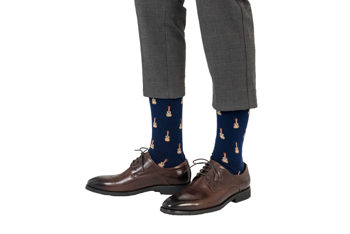 A man wearing Guitar Socks.