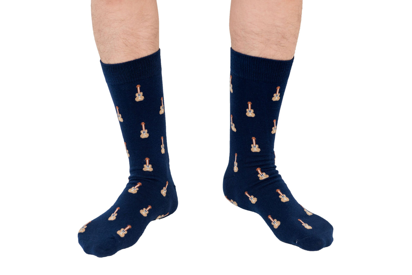 A man wearing a pair of Guitar Socks.