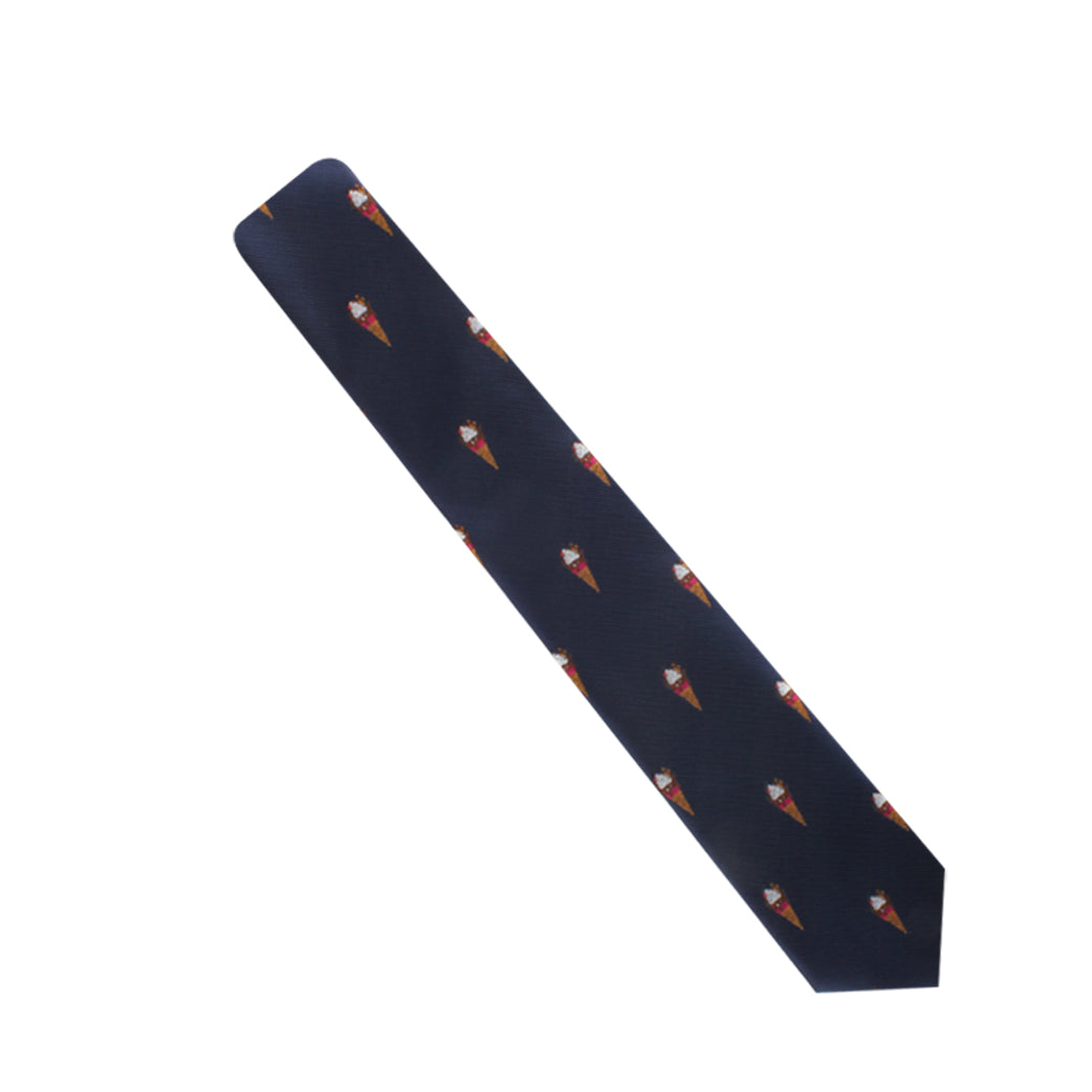 Ice Cream Cone Tie with a pattern of small, multicolored rocket ships, exuding a sweetness in style, displayed against a white background.