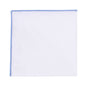 This refined accessory, the Light Blue Edge White Pocket Square, features a light blue trim on one side and is laid flat on a plain background.