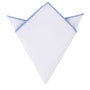 This Light Blue Edge White Pocket Square is elegantly folded into a triangle, highlighting its light blue border against a plain background.