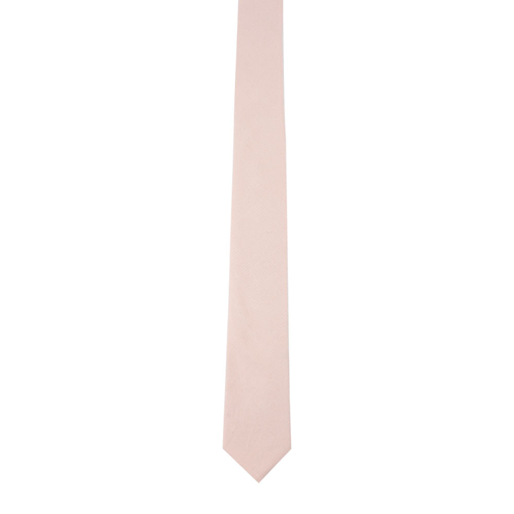 A Cream Pink Skinny Cotton Tie with a soft touch and smooth texture, displayed on a white background.
