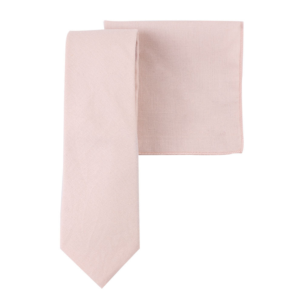 Cream Pink Cotton Skinny Tie & Pocket Square Set