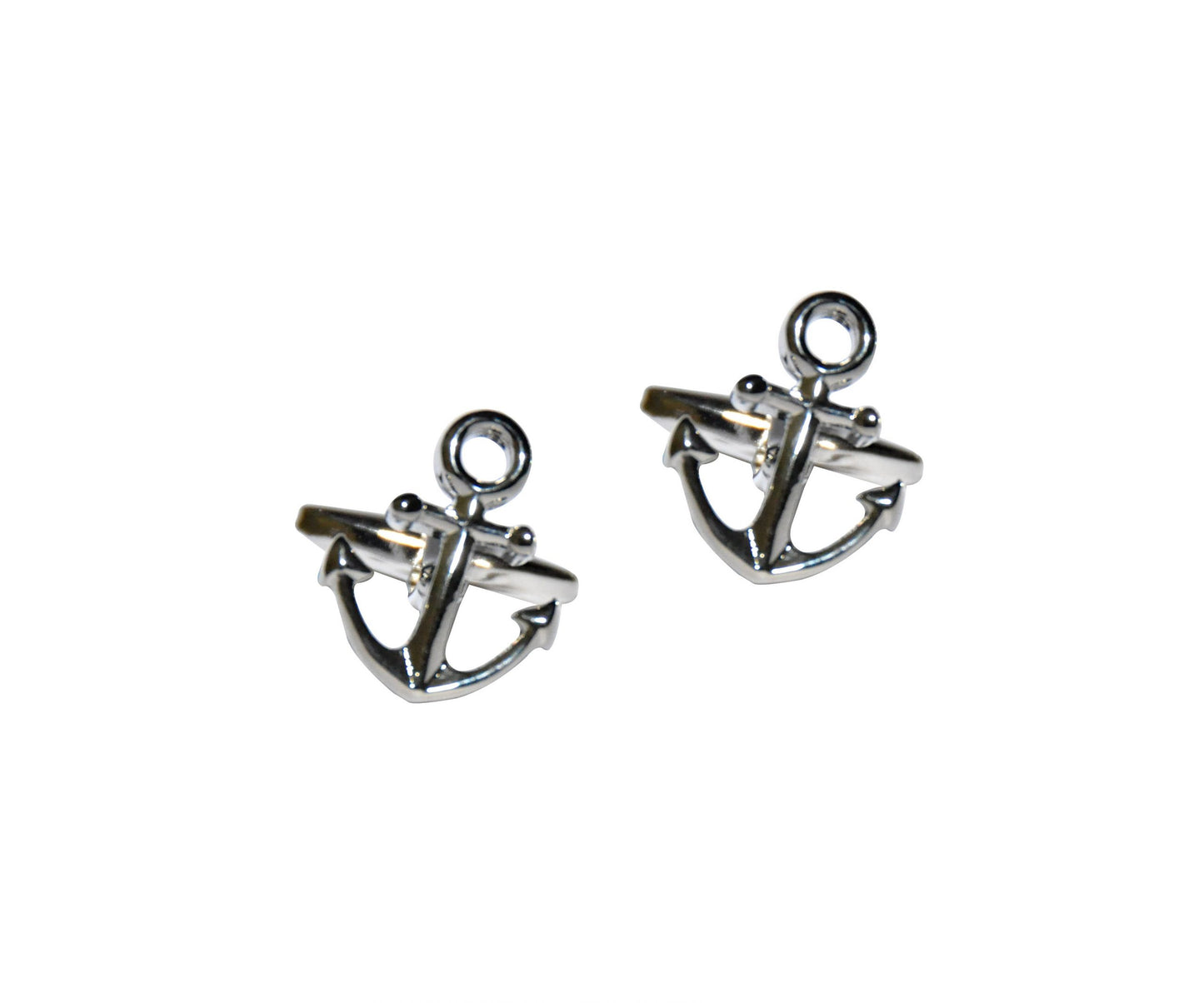 Introducing the Anchor Cufflinks: silver, anchor-shaped cufflinks ideal for those with a nautical spirit and unwavering style, presented against a pristine white backdrop.