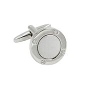 The Inner Circle Silver Cufflinks boast a polished round design with four small screws around the edge, exuding subtle charm.