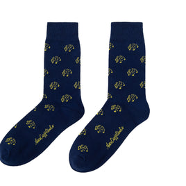 Pair of Musical Note Socks with yellow accents and pattern design to harmonize with the rhythm of your feet on a white background.