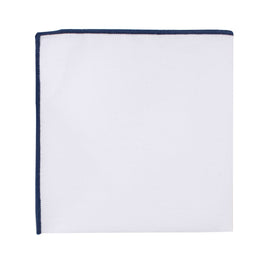 Navy Blue Edge White Pocket Square