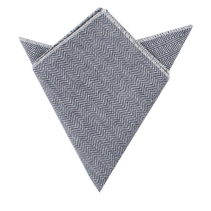 Navy Blue Herringbone Cotton Bow Tie & Pocket Square Set
