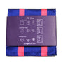 The Navy Reddish Pink Stripe Pocket Square comes with a guide for folding styles: Dapper Classic, Mountain Peak, and Winged Puff. Ideal for formal events, it includes an attached band displaying illustrative techniques.
