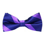 The Navy Purple Stripe Bow Tie combines a classic navy blue with contemporary diagonal stripes in purple and blue, finished in satin for an unexpected pop.