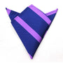 The Navy Purple Stripe Pocket Square features elegantly folded purple and navy stripes against a crisp white background.
