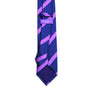 The Navy Purple Stripe Skinny Tie features diagonal purple stripes, a "SabaCufflinks AUSTRALIA" label, and a matching purple keeper loop—perfect as a men's formal accessory.