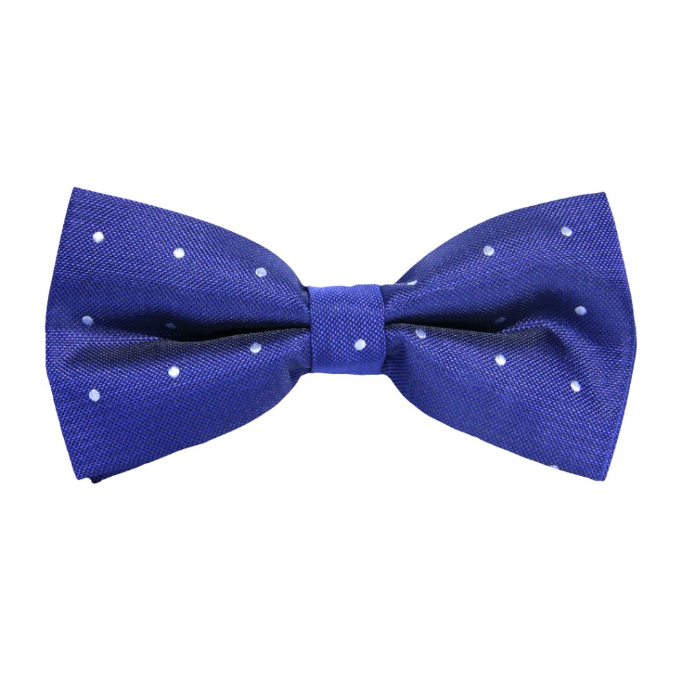 The Navy White Polka Dot Bow Tie exudes subtle nautical vibes with its navy blue fabric adorned with white polka dots.