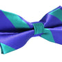 The Navy Green Stripe Bow Tie is a sophisticated accessory featuring navy green stripes on a crisp white background, perfect for formal events.