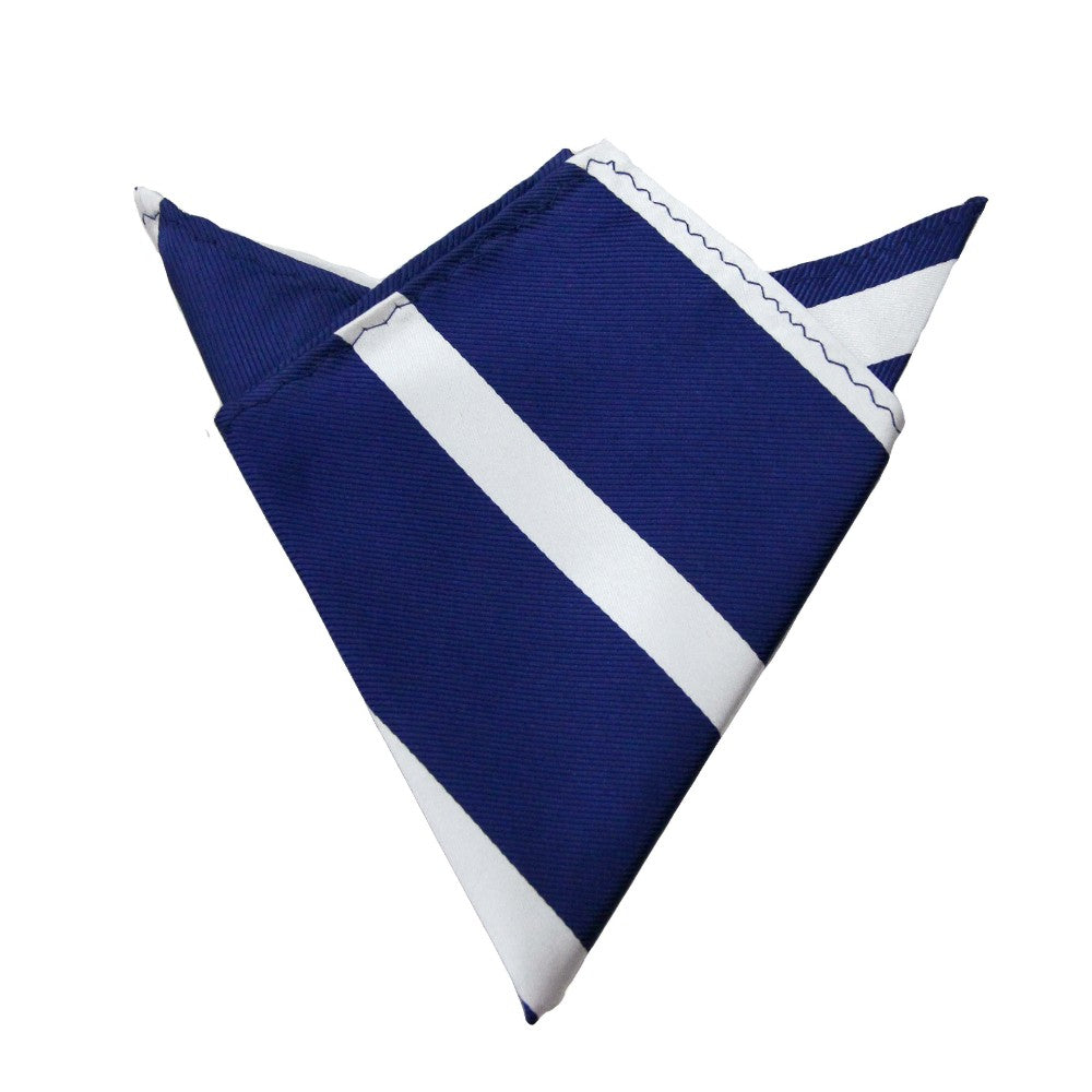This elegant Navy White Stripe Business Tie & Pocket Square Set features a crisp, expertly folded blue and white striped pocket square. Perfect for formal occasions, it pairs seamlessly with the matching tie for a polished look.