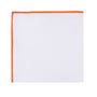 The Orange Edge White Pocket Square features a vibrant orange border on two edges of an elegant white background—ideal for formal events.