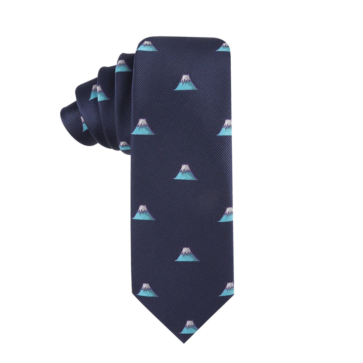 The Outdoor Lover Tie is a navy blue necktie adorned with small, stylized mountain motifs, capturing the beauty of nature with exquisite style.
