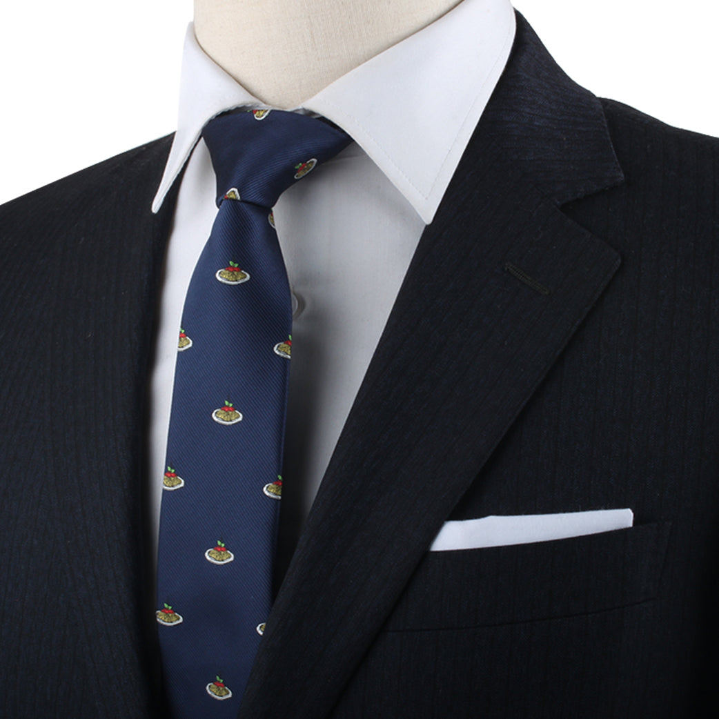 A person wearing a dark suit jacket, white dress shirt, and the "Pasta Lover Gift" featuring a small fruit design pattern, exuding modern style with an Italian flair.