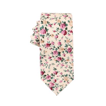 Pastel Pink Rose Floral Skinny Cotton Tie