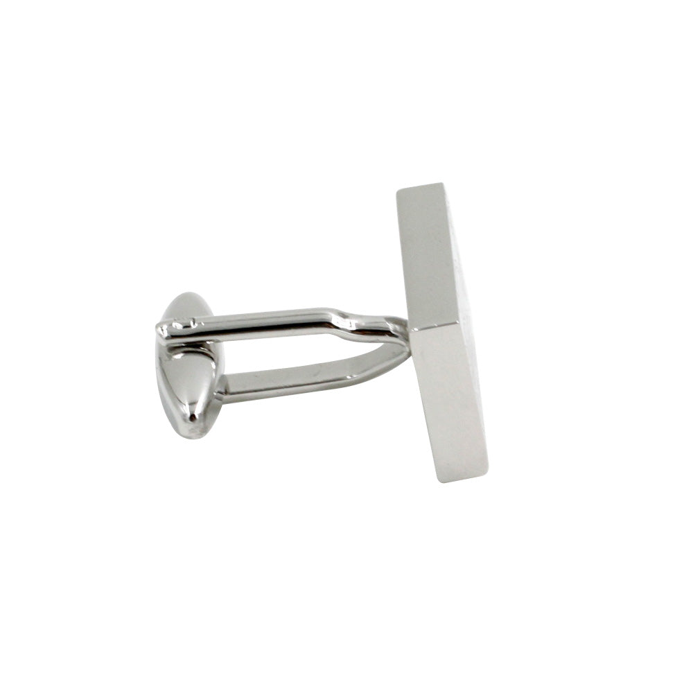 Side view of Paisley Cufflinks – Sleek & Modern Style for Men in silver, featuring a rectangular shape with a straight post and swivel closure—classic sophistication and the ideal gift for him—on a white background.