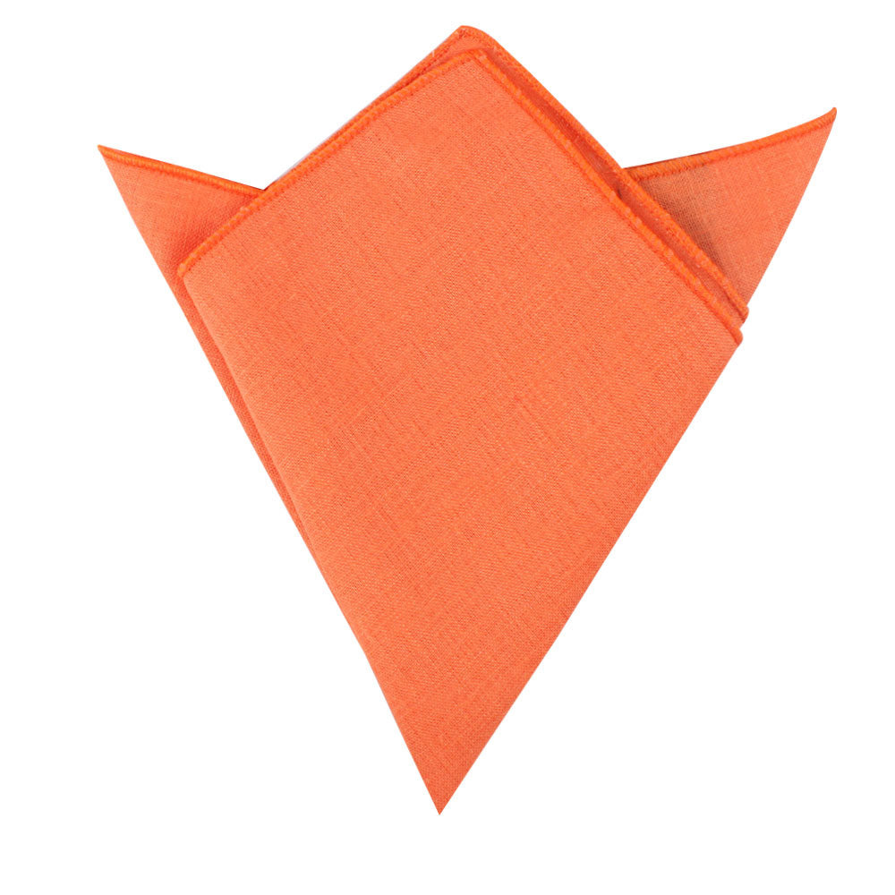 Peach Orange Cotton Skinny Tie & Pocket Square Set