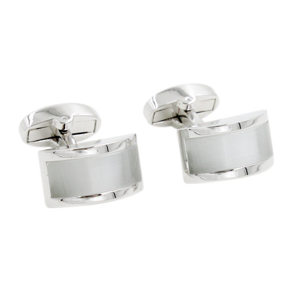 A pair of Pearl White Cufflinks with a brushed finish and polished edges, exuding the lustrous charm perfect for the classic man.