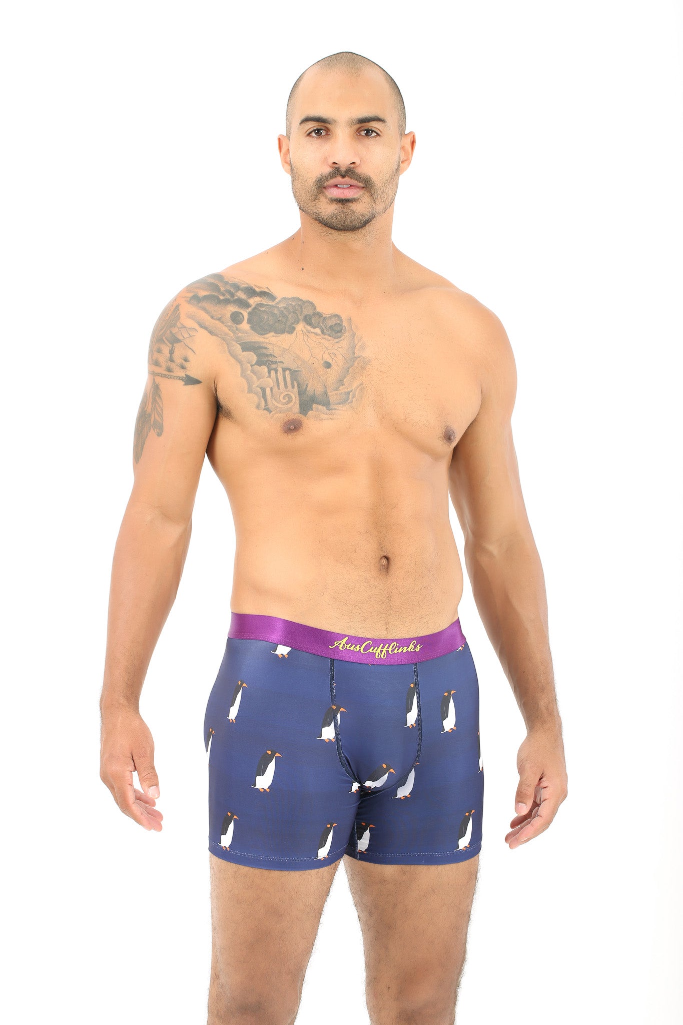 Dressed in Penguin Underwear with a purple waistband, this individual radiates a vibe of icy comfort and coolness.