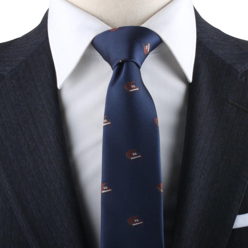 A fashionably dressed mannequin exuding melodic finesse in a Piano Thin Tie.