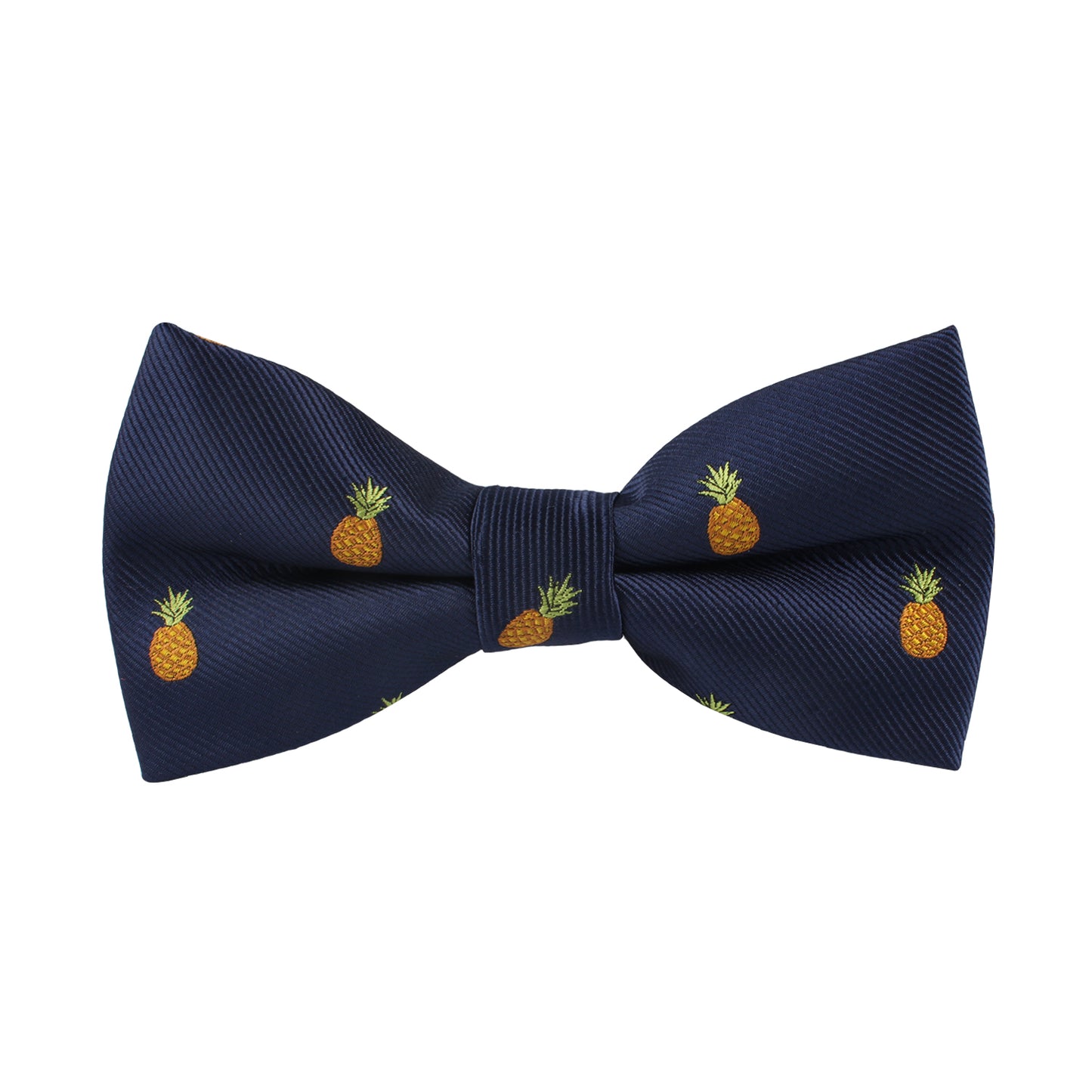 A Pineapple Bow Tie featuring a pattern of small yellow pineapples, adding a touch of tropical elegance.