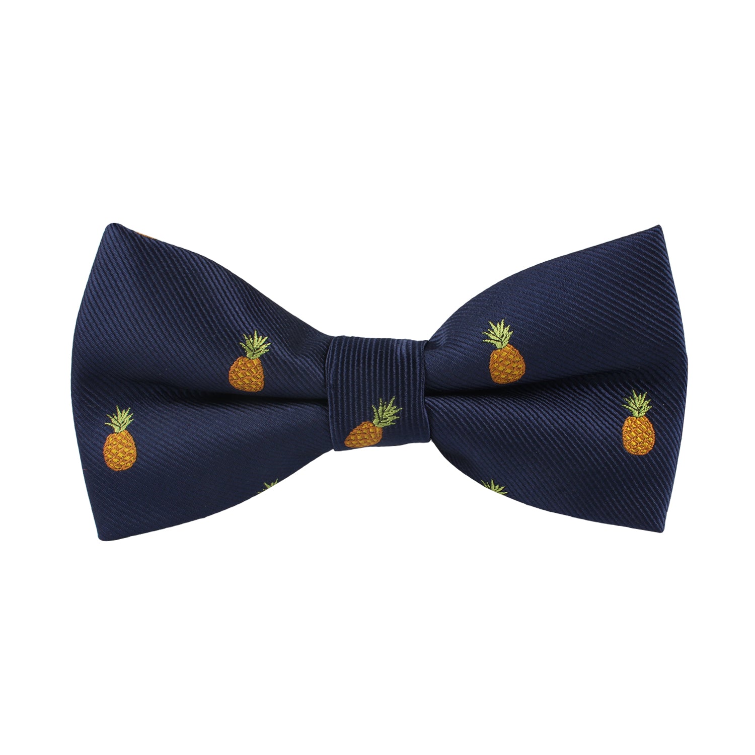 A Pineapple Bow Tie featuring a pattern of small yellow pineapples, adding a touch of tropical elegance.